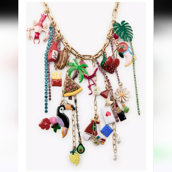 Zara Colorful Charm Link Tropical Necklace New - Picture 5 of 8